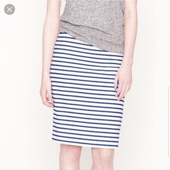 NWT J Crew Size 4 The Pencil Skirt Lined Nautical Stripe Blue White - Picture 2 of 12